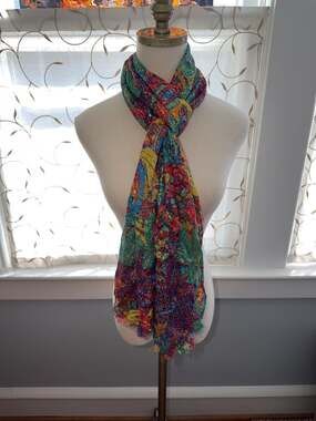Patricia Nash Tropical Print Viscose Scarf with Gold Foil Detail